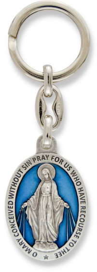 Miraculous Medal Blue Enamel Key Chain in English - 3 3/4' @    (Minimum quantity purchase is 1)