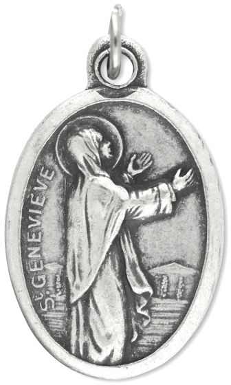  Saint Genevieve Patron Saint Medal-Italian Silver OX 1 inch  (Minimum quantity purchase is 2)