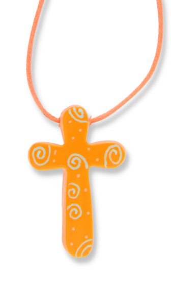 Orange and Blue Swirl Cross Necklace for Children - 1.5"  - Closeout Sale *  (Minimum quantity purchase is 3)