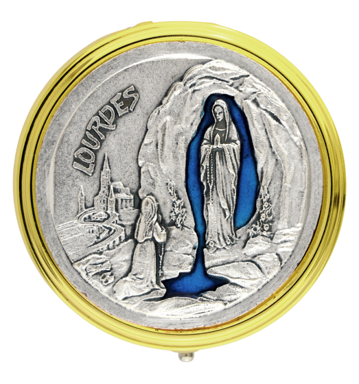 Our Lady of Lourdes Pyx/Rosary Box Two Tone / Blue - 2 1/4"   