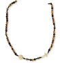 Rosary Necklace with 6mm Tiger Eye Beads and Gold Tone Miraculous Medal and Cross Charms - 21" - Closeout Sale