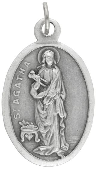   St Agatha Patron Saint Medal (Breast Cancer) - Italian Silver OX 1 inch   (Minimum quantity purchase is 3)