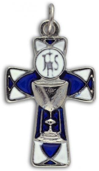   JHS / Chalice Cross with Blue and White Enamel Accents - 1 1/4"   (Minimum quantity purchase is 2)