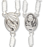 First Communion Rosary Necklace with White Wood Beads on White Cord, Boxed - 16.5   (Minimum quantity purchase is 1)