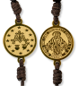 Rosary Necklace with 6mm Tiger Eye Beads and Gold Tone Miraculous Medal and Cross Charms - 21" - Closeout Sale