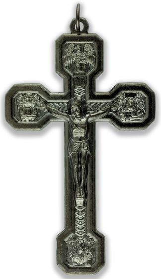 Large Stations of the Cross Crucifix - 2 1/2" Gunmetal, Made in Italy *  (Minimum quantity purchase is 1)