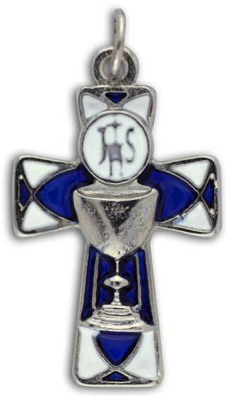  JHS / Chalice Cross with Blue and White Enamel Accents - 1 1/4"    (Minimum quantity purchase is 1)