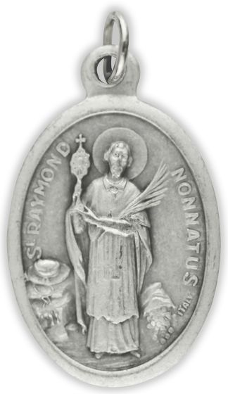 St Raymond Nonnatus Medal / PRAY FOR US - Italian Silver OX 1 inch    (Minimum quantity purchase is 2)