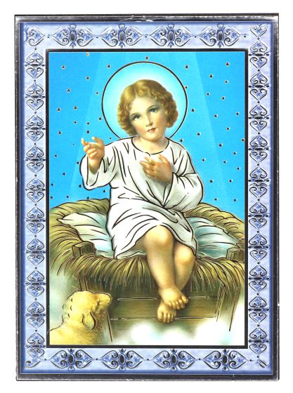  Jesus in the Manger Icon with Silver and Gold Foil on Wood - 5 1/2" *  (Minimum quantity purchase is 1)