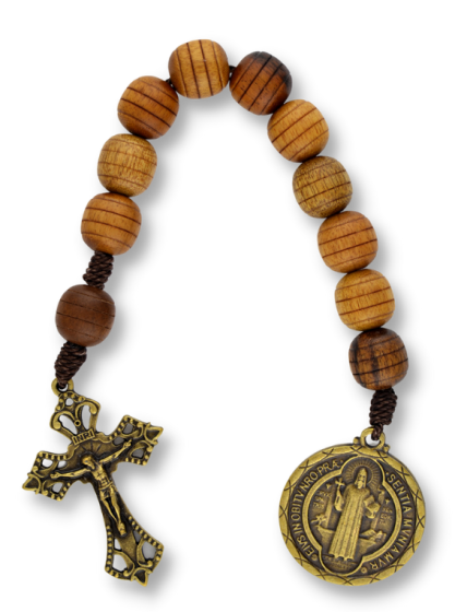  St Benedict Wood Bead Decade Rosary - 9"    (Minimum quantity purchase is 1) 