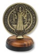 Auto Dashboard St Benedict Seal Icon, Antique Gold with Wood Base     (Minimum quantity purchase is 1)