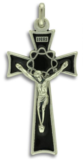   Large Crown of Thorns Crucifix w/Black Enamel Accents - 2"   (Minimum quantity purchase is 1)
