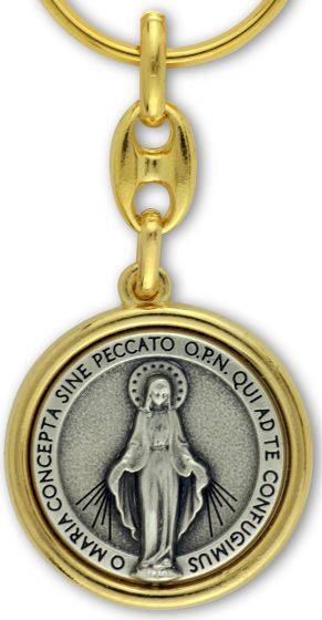  Round Two-Toned Miraculous Medal Key Chain - 3 1/4" (Minimum quantity purchase is 1)