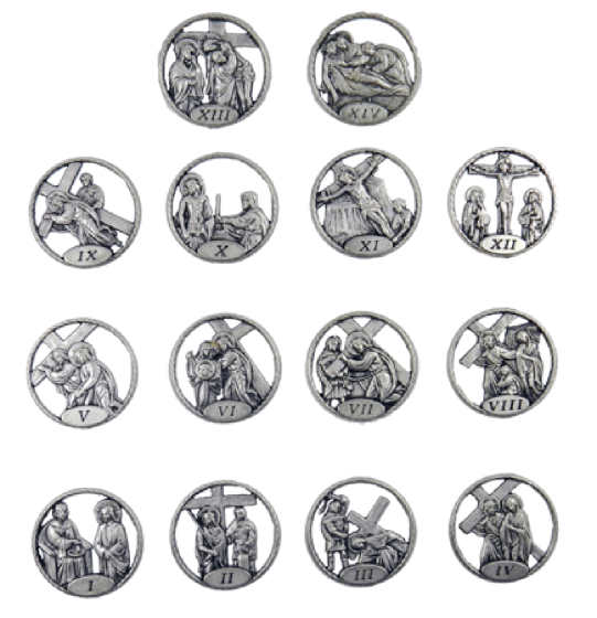  Stations of the Cross Plaque Set - Round 1-1/8 inch  (Minimum qty. purchase is 1)  