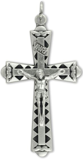 Faceted Triangular Crucifix – 2" Silver Oxidized, Made in Italy  * (Minimum quantity purchase is 2)