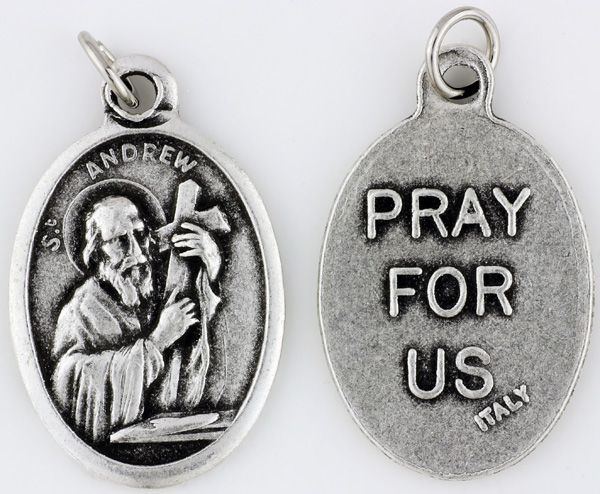 Saint Andrew Patron Saint of Fishermen  Medal - Italian Silver OX 1in.   (Minimum quantity purchase is 2)